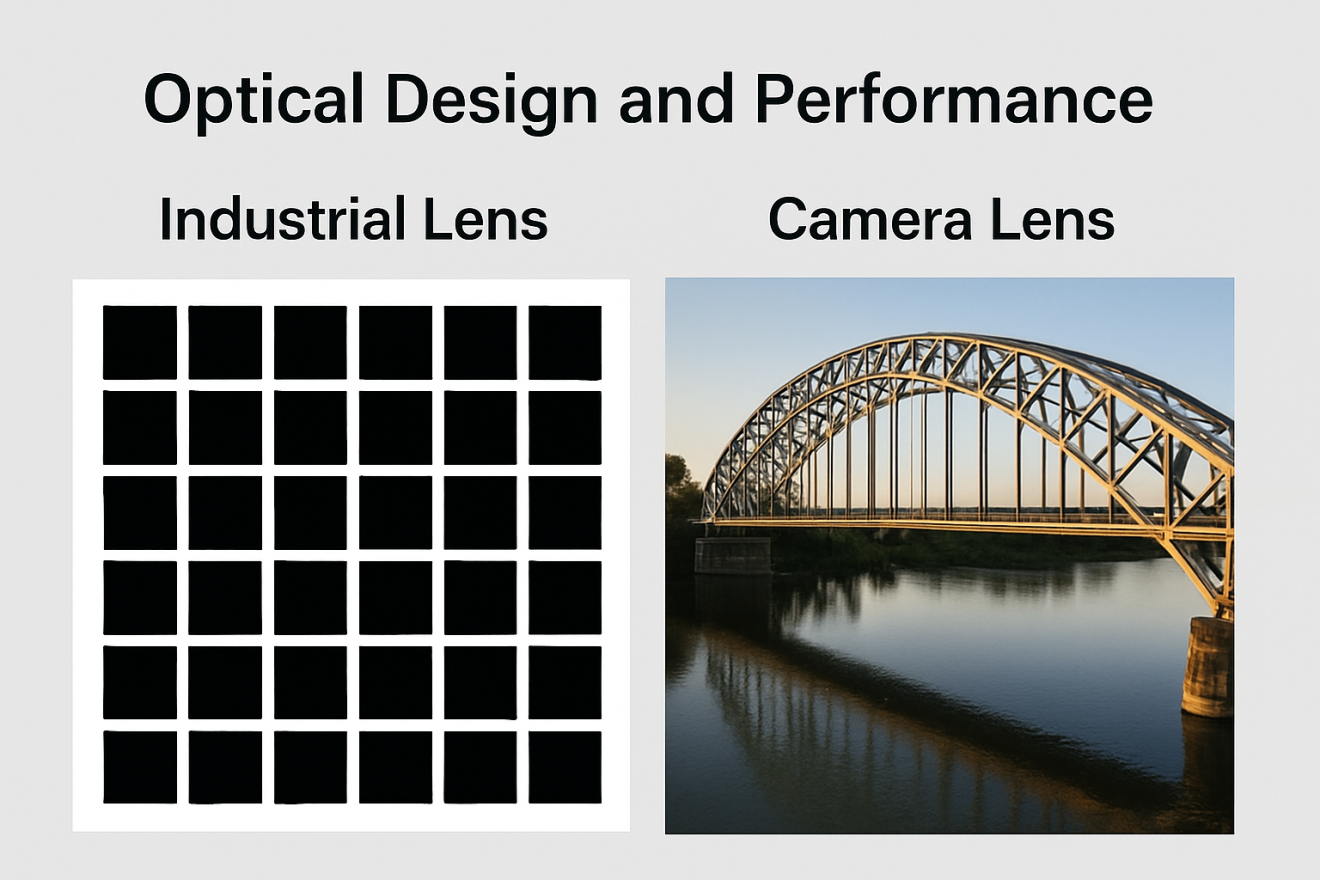 Distortion comparison between industrial and consumer lenses