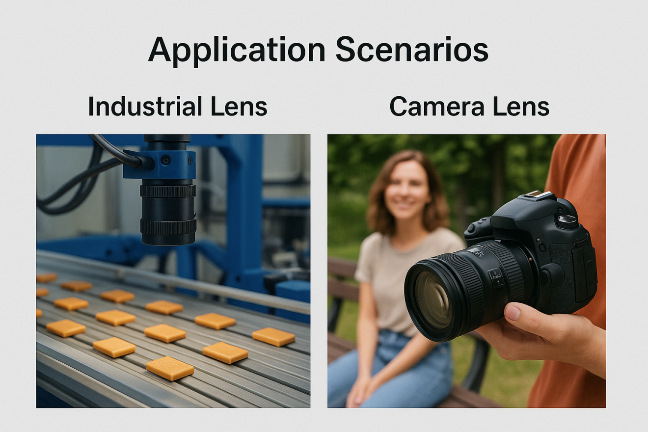 Industrial lens in machine vision system DSLR camera used for outdoor photography